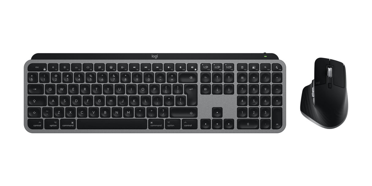 Logitech Master MX Keys S Combo for Mac tastatur Mus inkluderet Hjemme/kontor RF trådløs + Bluetooth QWERTY US International Aluminium, Sort