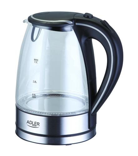 Adler AD 1225 elkedel 1,7 L 2000 W Sort, Rustfrit stål, Transparent