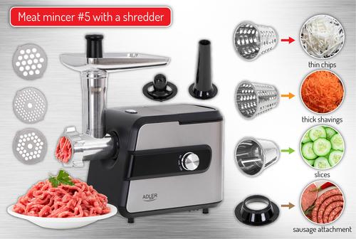 Adler AD 4813 mincer 2000 W Black, Silver