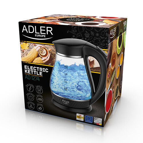 Adler AD 1274 B elkedel 1,7 L 2200 W Sort, Transparent