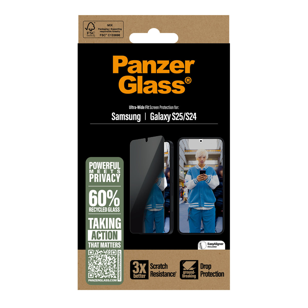 PanzerGlass ® 2-Way Privacy Skærmbeskyttelse Samsung Galaxy S25 | S24 | Ultra-Wide Fit