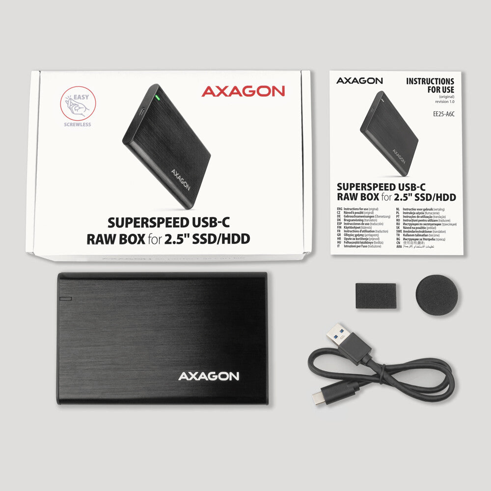 Axagon EE25-A6C drevkabinet HDD/SSD kabinet Sort 2.5"