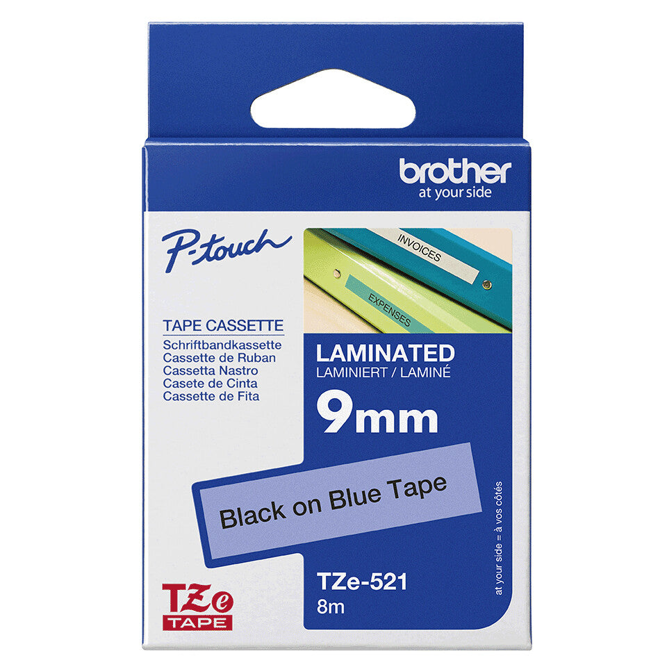 Brother TZE-521 etiketbånd Sort på blå