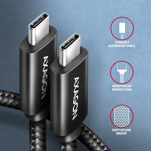 Axagon BUCM2-CM10AB Data and charging USB 480Mbps cable 1 m. PD 240W, 5A. Black braided