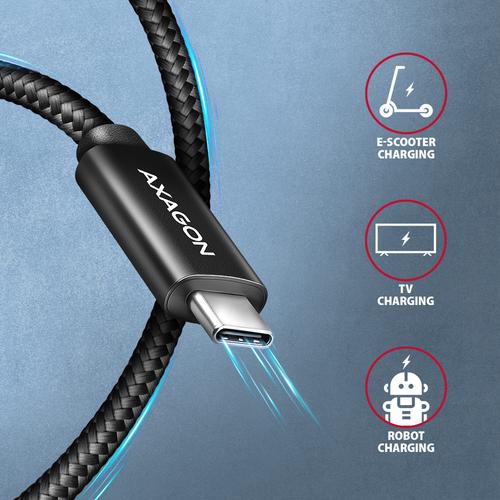 Axagon BUCM2-CM10AB Data and charging USB 480Mbps cable 1 m. PD 240W, 5A. Black braided