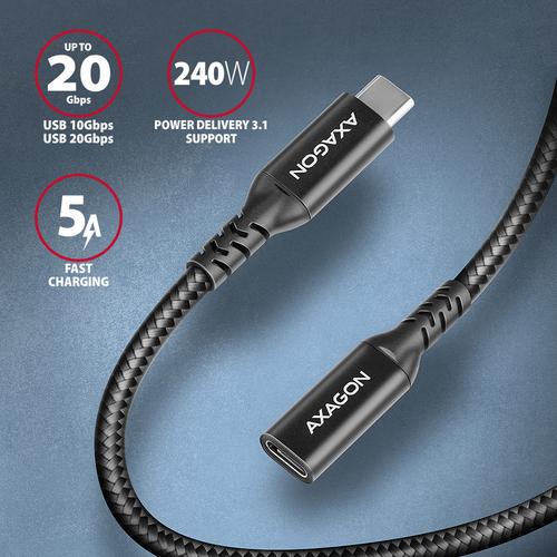 Axagon BUCM32-CF15AB SPEED+ USB-C <> USB 20Gbps extension cable 1.5 m