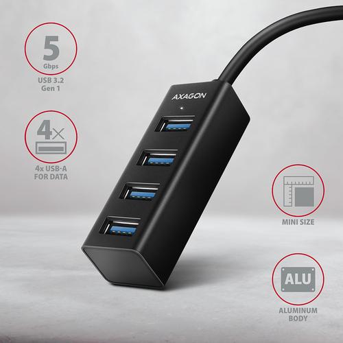 Axagon HUE-M1C 4x USB 3.2 Gen 1 MINI hub, metal, 20cm USB-C cable