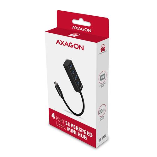 Axagon HUE-M1C 4x USB 3.2 Gen 1 MINI hub, metal, 20cm USB-C cable