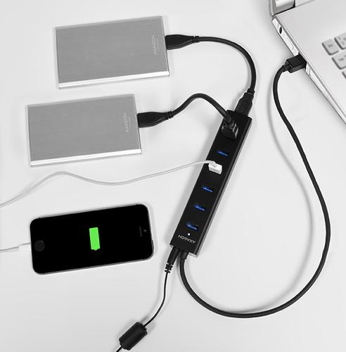 Axagon HUE-SA7BP 7x USB 3.0 ALU CHARGING hub BLACK incl. AC adapter