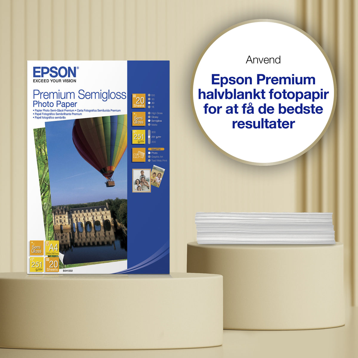 Epson Premium halvblankt fotopapir, 251 g/m2, 20 ark