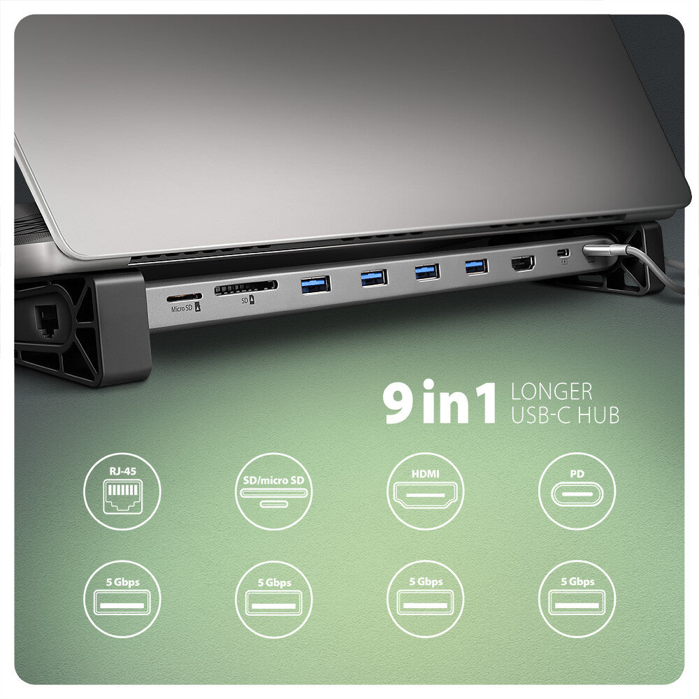 Axagon HMC-10HLS dockingstation Ledningsført USB 3.2 Gen 1 (3.1 Gen 1) Type-C Sort, Grå