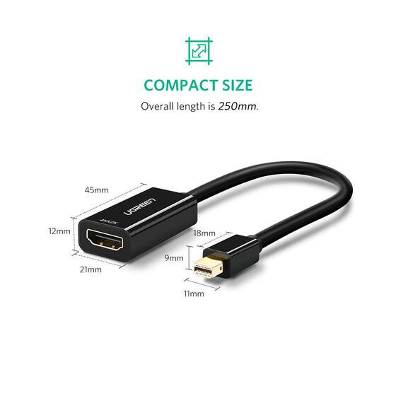 Ugreen 40360 videokabel adapter 0,25 m Mini DisplayPort HDMI Sort
