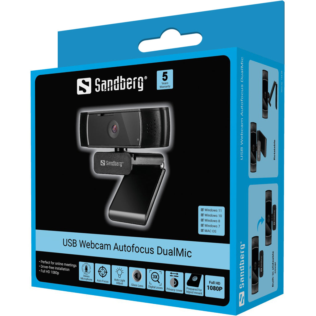 Sandberg 134-38 webcam 2,07 MP 1920 x 1080 pixel USB 2.0 Sort