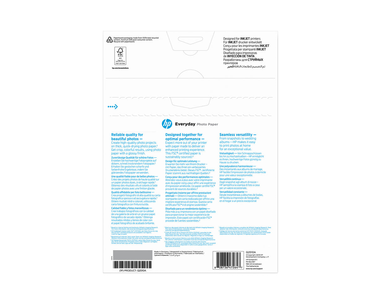 HP Everyday-fotopapir, blankt, 200 g/m2, A4 (210 x 297 mm), 100 ark