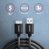 Axagon BUMM3-AM10AB USB-kabel USB 3.2 Gen 1 (3.1 Gen 1) 1 m Micro-USB B USB A 5 Gbit/sek. Sort