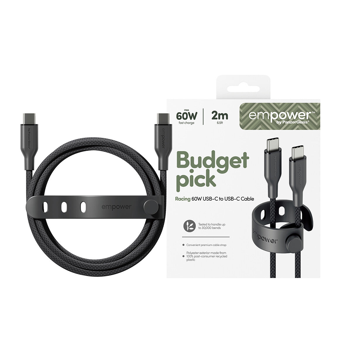 PanzerGlass empower™ by ® Racing 60W USB-C to USB-C Kabel | USB 2.0 | 2M | Space Black
