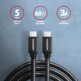 Axagon BUCM3-CM30AB USB-kabel USB 3.2 Gen 1 (3.1 Gen 1) 3 m USB C 5 Gbit/sek. 60 W Sort