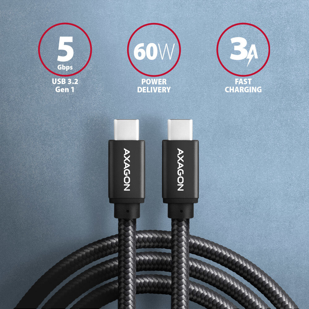 Axagon BUCM3-CM10AB USB-kabel USB 3.2 Gen 1 (3.1 Gen 1) 1 m USB C 5 Gbit/sek. 60 W Sort