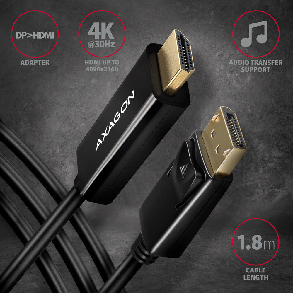 Axagon RVD-HI14C2 videokabel adapter 1,8 m HDMI Type A (Standard) DisplayPort Sort