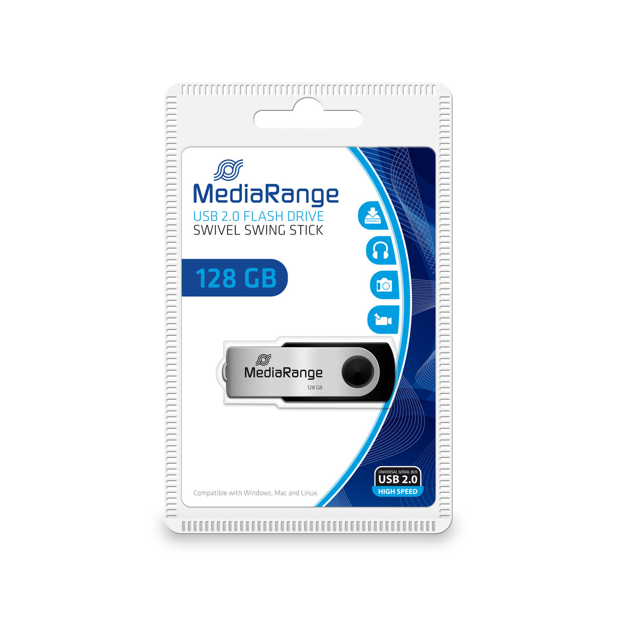 MediaRange MR913 USB-nøgle 128 GB USB Type-A 2.0 Sort, Sølv