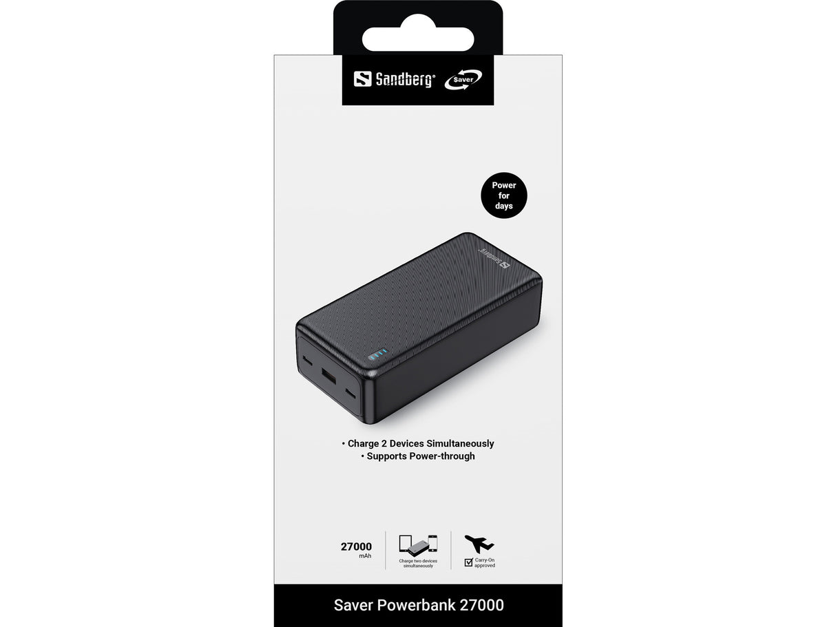 Sandberg 320-43 powerbank Lithium-Ion (Li-Ion) 27000 mAh Sort