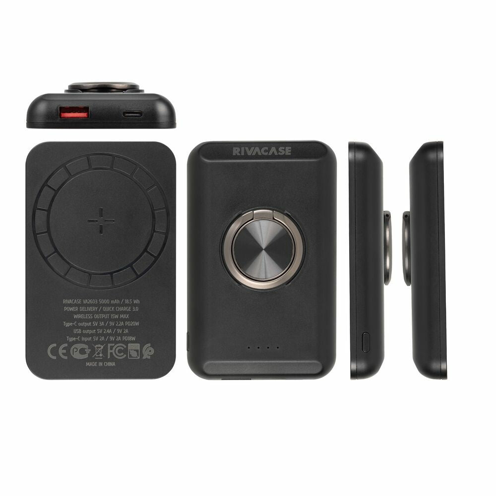Rivacase VA2603 powerbank Lithium polymer (LiPo) 5000 mAh Trådløs opladning Sort