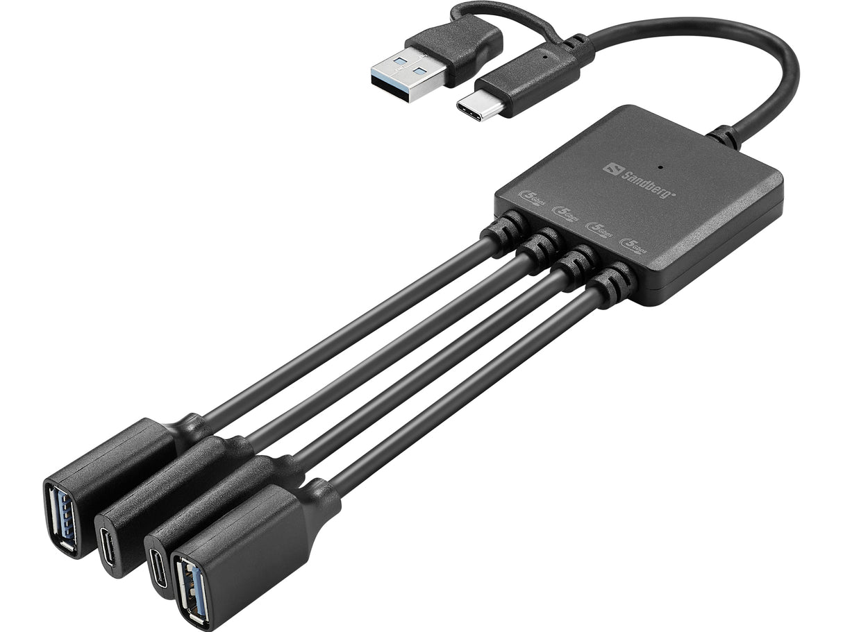 Sandberg 136-81 interface hub USB 3.2 Gen 1 (3.1 Gen 1) Type-A + Type-C 5000 Mbit/s Sort
