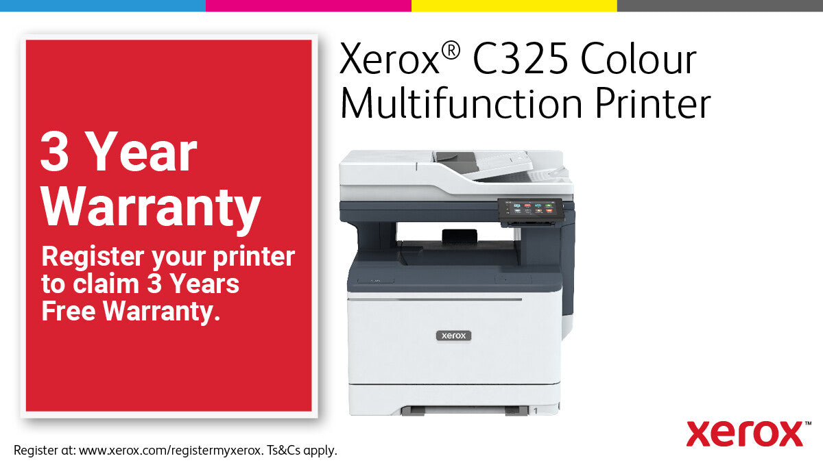 Xerox C325, A4, 33 ppm trådløs dupleks kopi/print/scan/fax PS3 PCL5e/6, 2 magasiner, i alt 251 ark