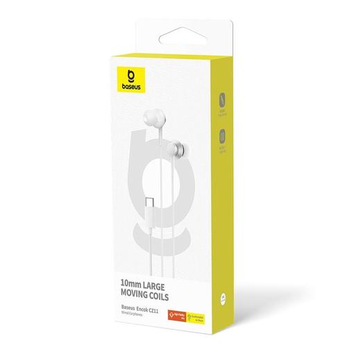 Baseus ENCOK CZ11 WİRED EARPHONES MOON WHİTE headphones/headset Wired In-ear Calls/Music/Sport/Everyday White