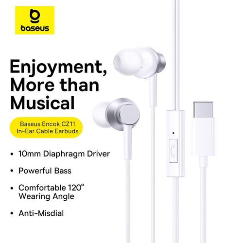 Baseus ENCOK CZ11 WİRED EARPHONES MOON WHİTE headphones/headset Wired In-ear Calls/Music/Sport/Everyday White