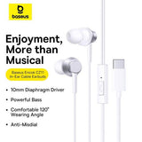 Baseus ENCOK CZ11 WİRED EARPHONES MOON WHİTE headphones/headset Wired In-ear Calls/Music/Sport/Everyday White