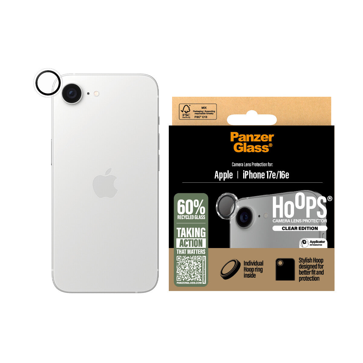 PanzerGlass ® Hoops® Kameralinsebeskytter Transparent iPhone 17e | 16e