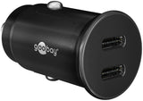 Dual-USB-C PD Auto Fast Charger (Power Delivery), black - 30W (12/24V) suitable for devices with USB-C