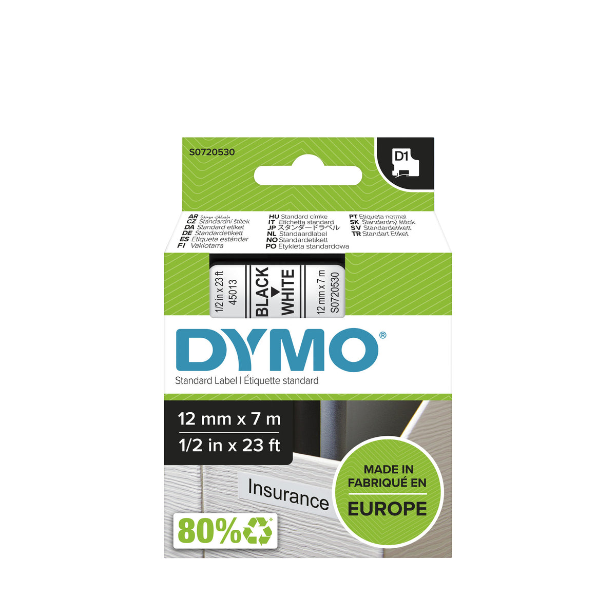 DYMO D1 Mærkattape (1,2 cm x 7 m) 1kassette(r) S0720530