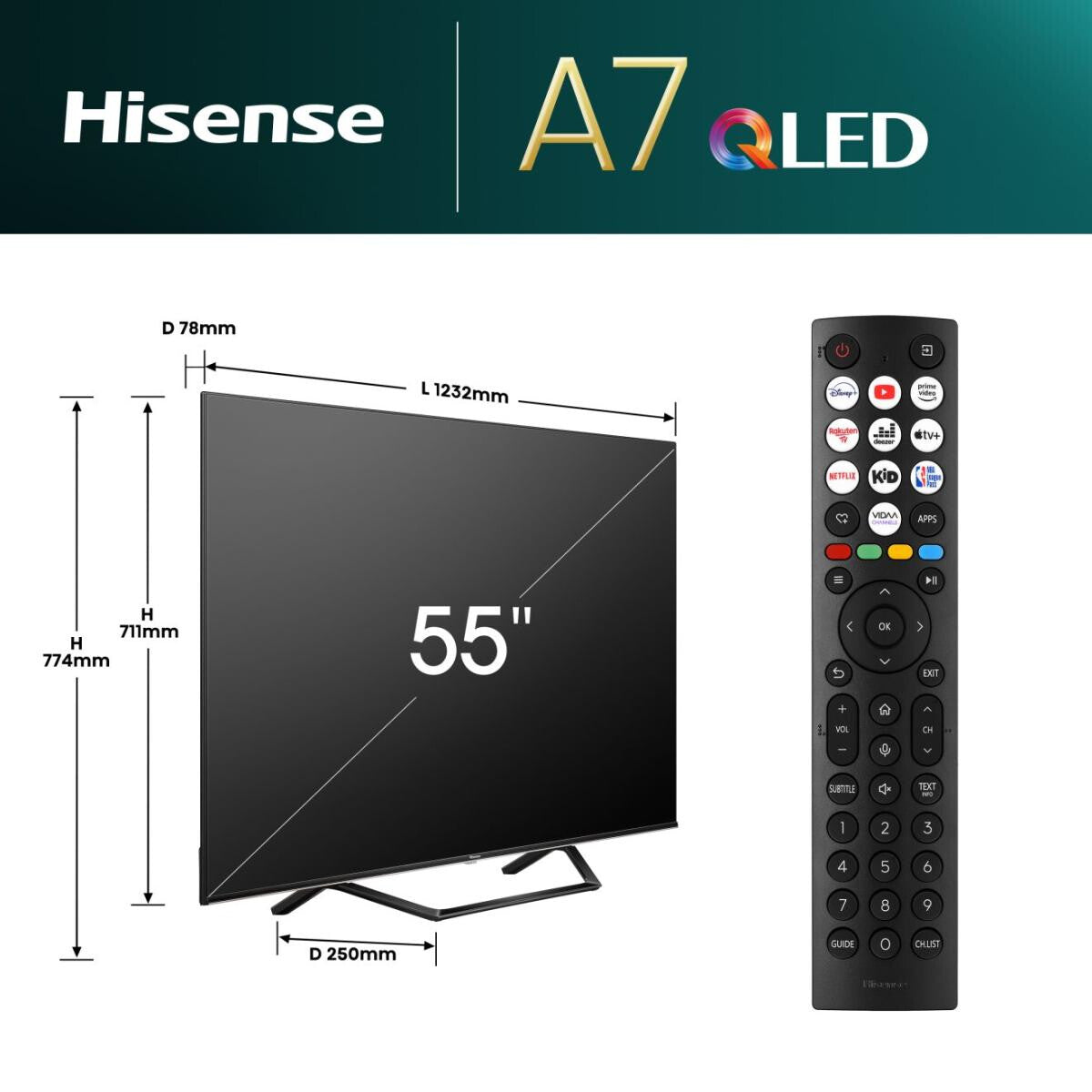 Hisense QLED Smart TV 55A7NQ ČR/TS