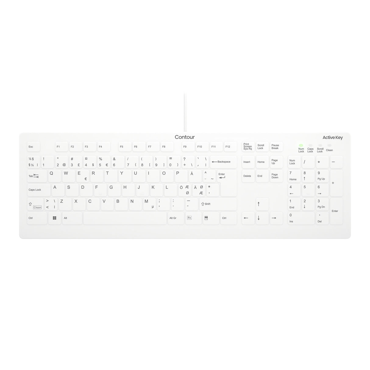 Contour Design Contour Active Key QuickClean medicinsk tastatur IP68, fuld størrelse, kablet, hvid, PN C8112