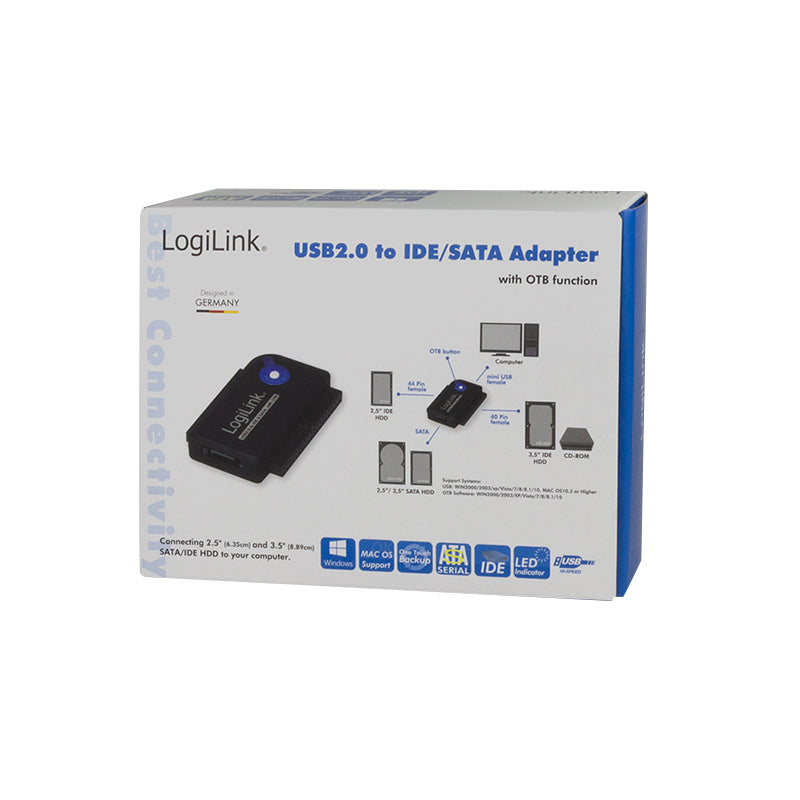 LogiLink Adapter USB 2.0 to 2,5 3,5 Zoll IDE SATA HDD OTB Lagringskontrol