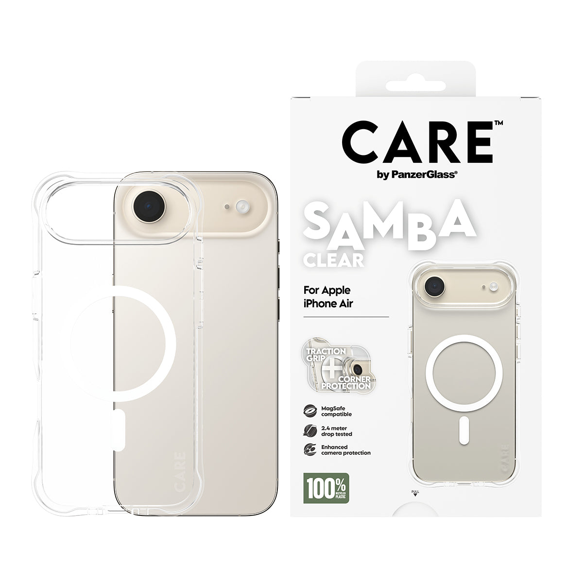 PanzerGlass CARE by ® Fashionable Case Samba Transparent m. Hvid MagSafe iPhone Air