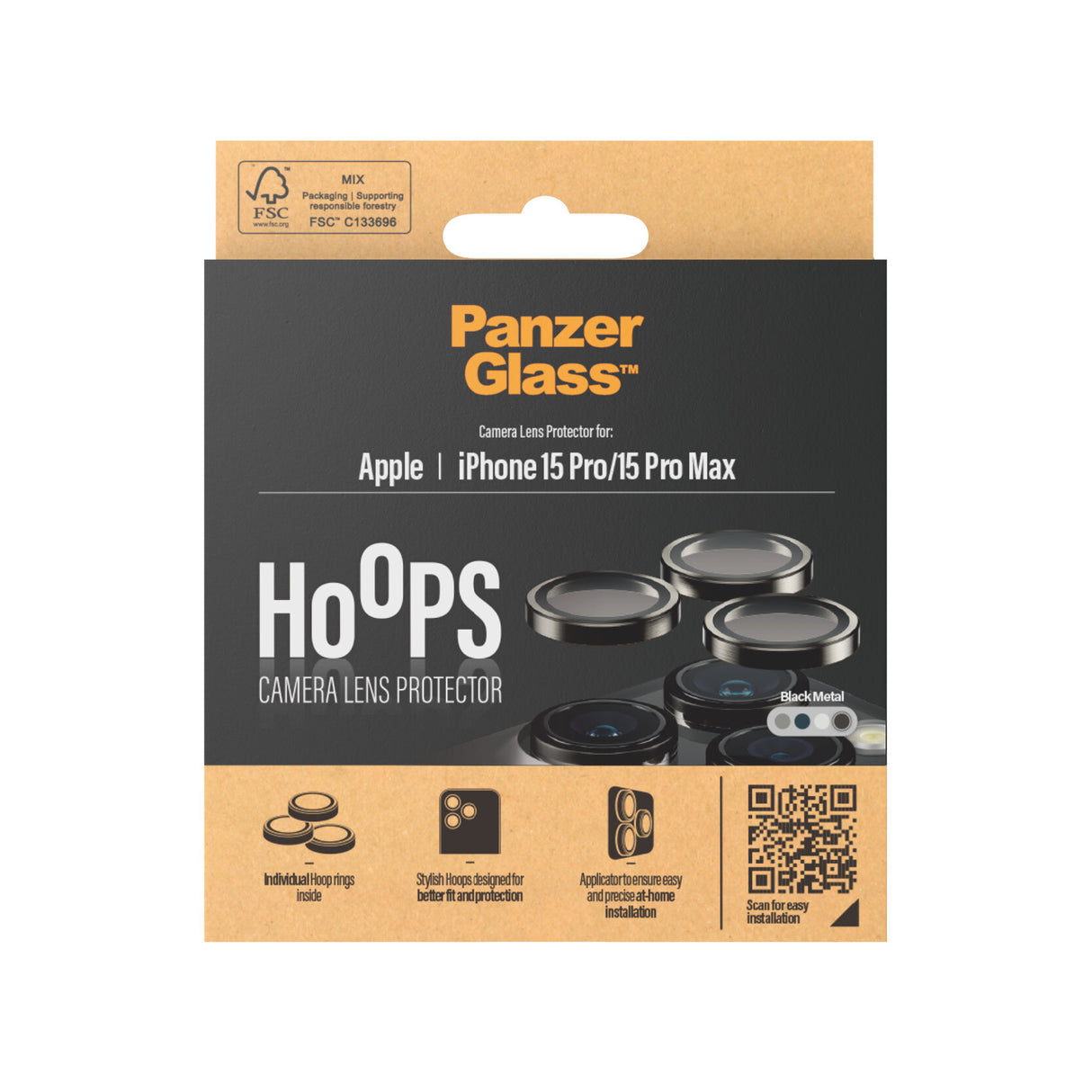 PanzerGlass ® Hoops® Metal Kameralinsebeskytter Sort iPhone 15 Pro | 15 Pro Max