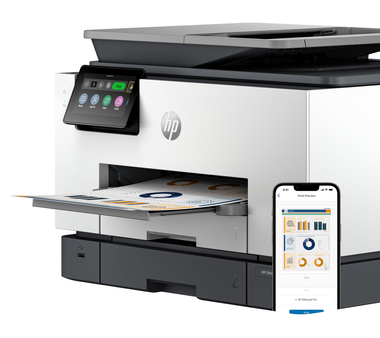 HP OfficeJet Pro 9130b Trådløst All-in-One Farve Printer, Tosidet print; Kopimaskine, scanner