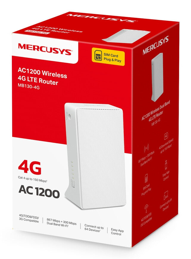 Mercusys MB130-4G trådløs router Ethernet Dual-band (2,4 GHz / 5 GHz) Hvid