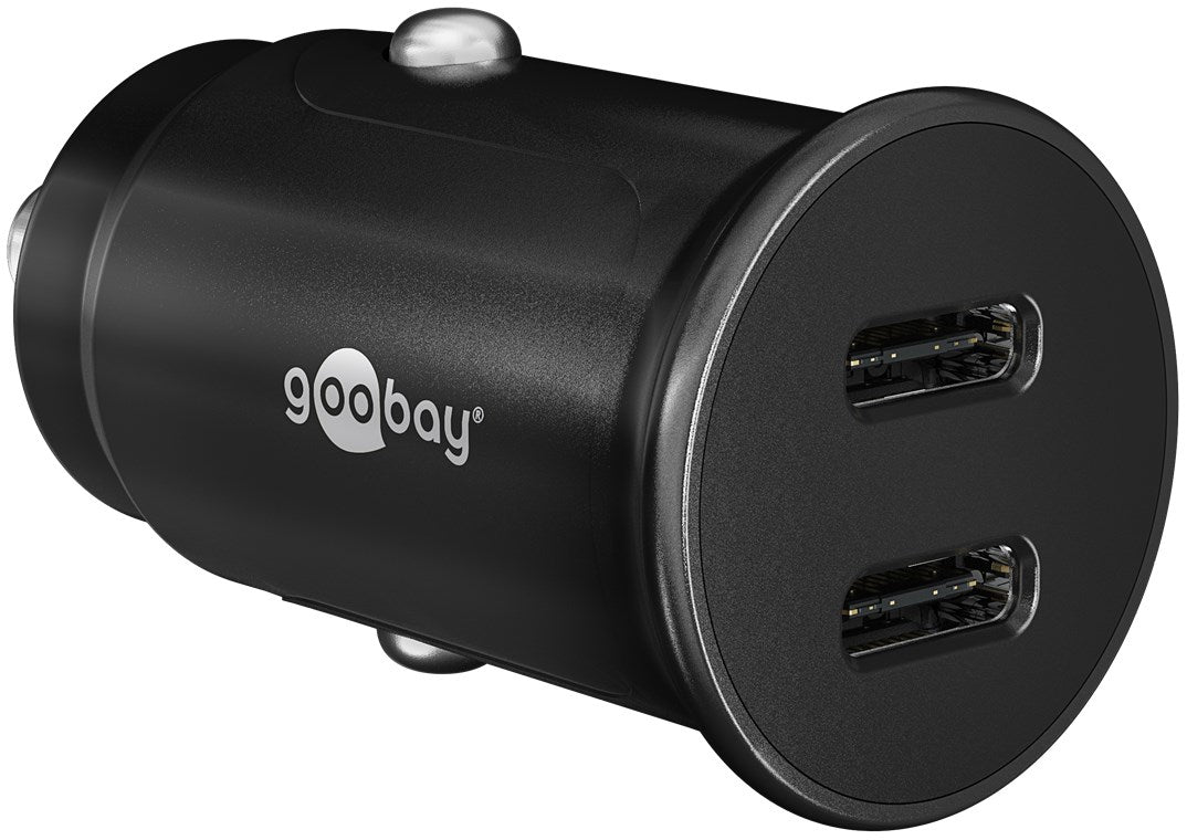 Dual-USB-C PD Auto Fast Charger (Power Delivery), black - 30W (12/24V) suitable for devices with USB-C