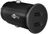 Dual-USB-C PD Auto Fast Charger (Power Delivery), black - 30W (12/24V) suitable for devices with USB-C