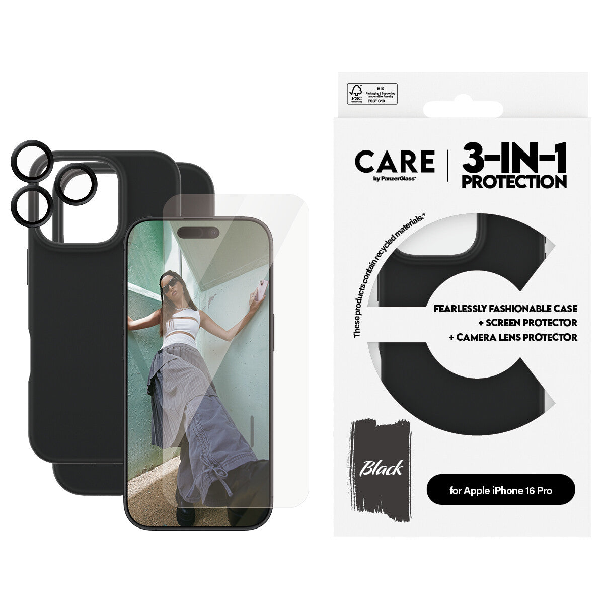 PanzerGlass CARE™ by ® 3-i-1 Pakke iPhone 16 Pro