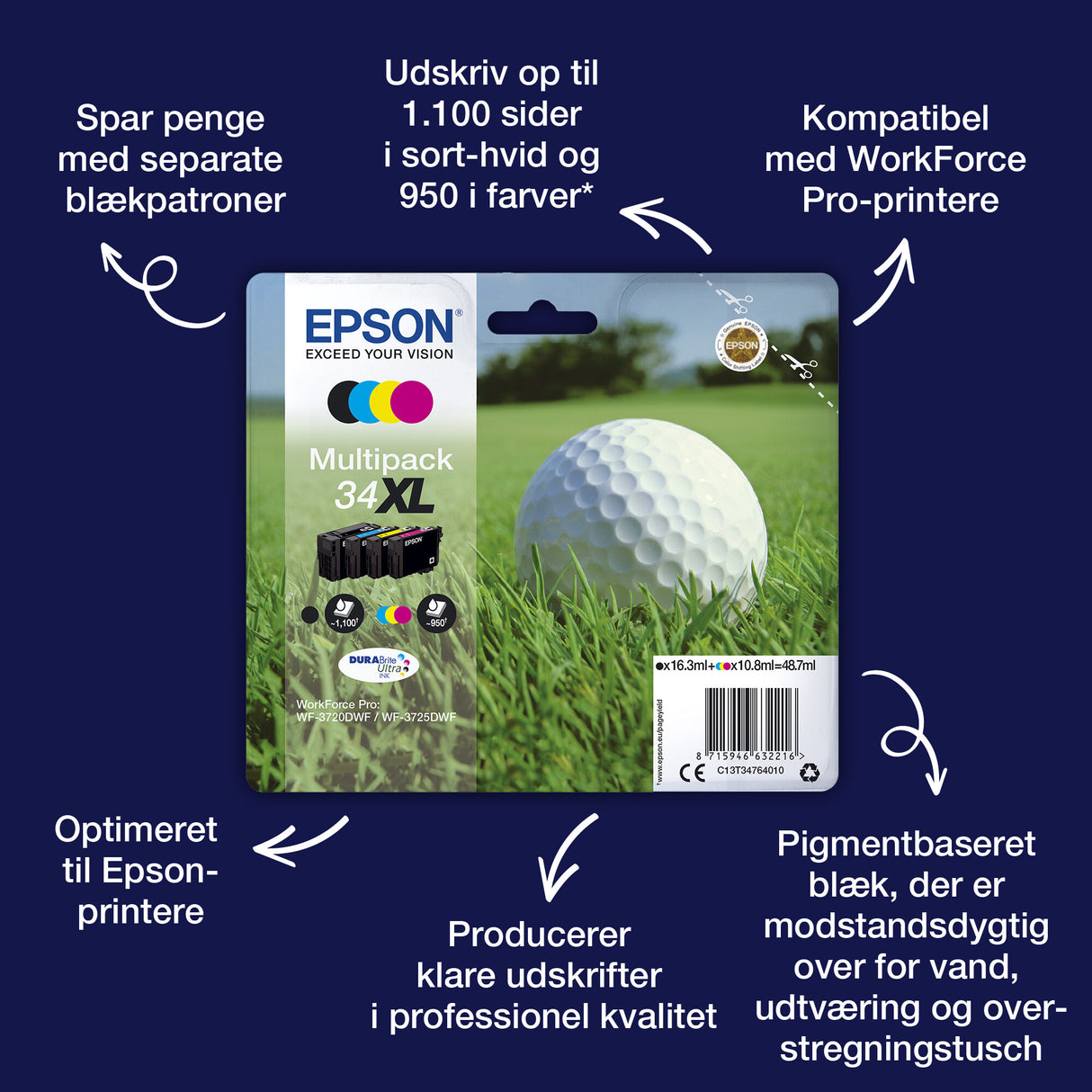 Epson Golf ball 34 golfbold DURABrite Ultra multipakke 4-farve blæk