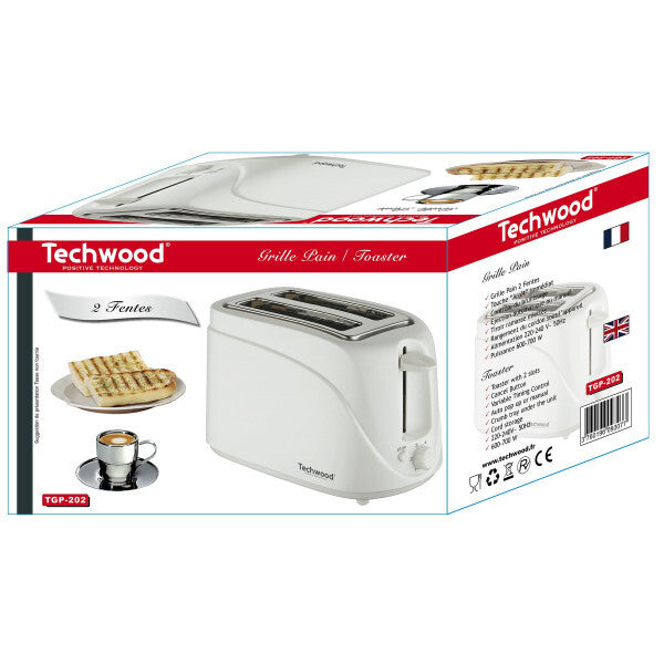 Techwood TGP-202 brødrister 2 skive(r) 700 W Hvid