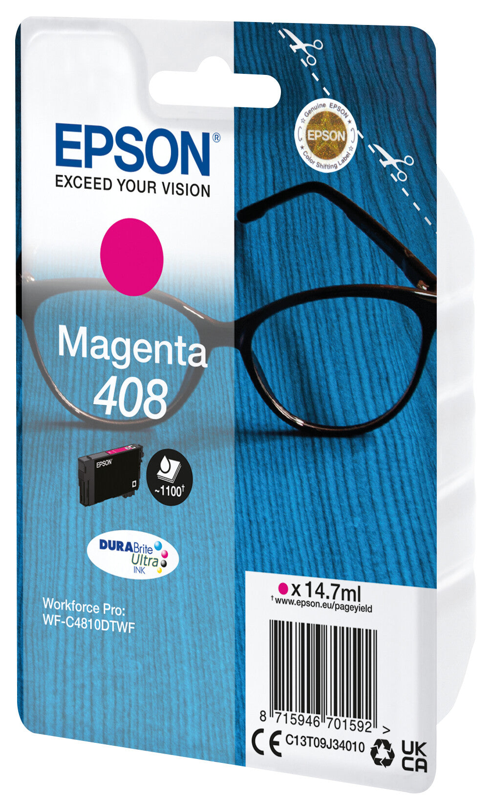 Epson 408 briller DURABrite Ultra enkeltpakke magenta blæk