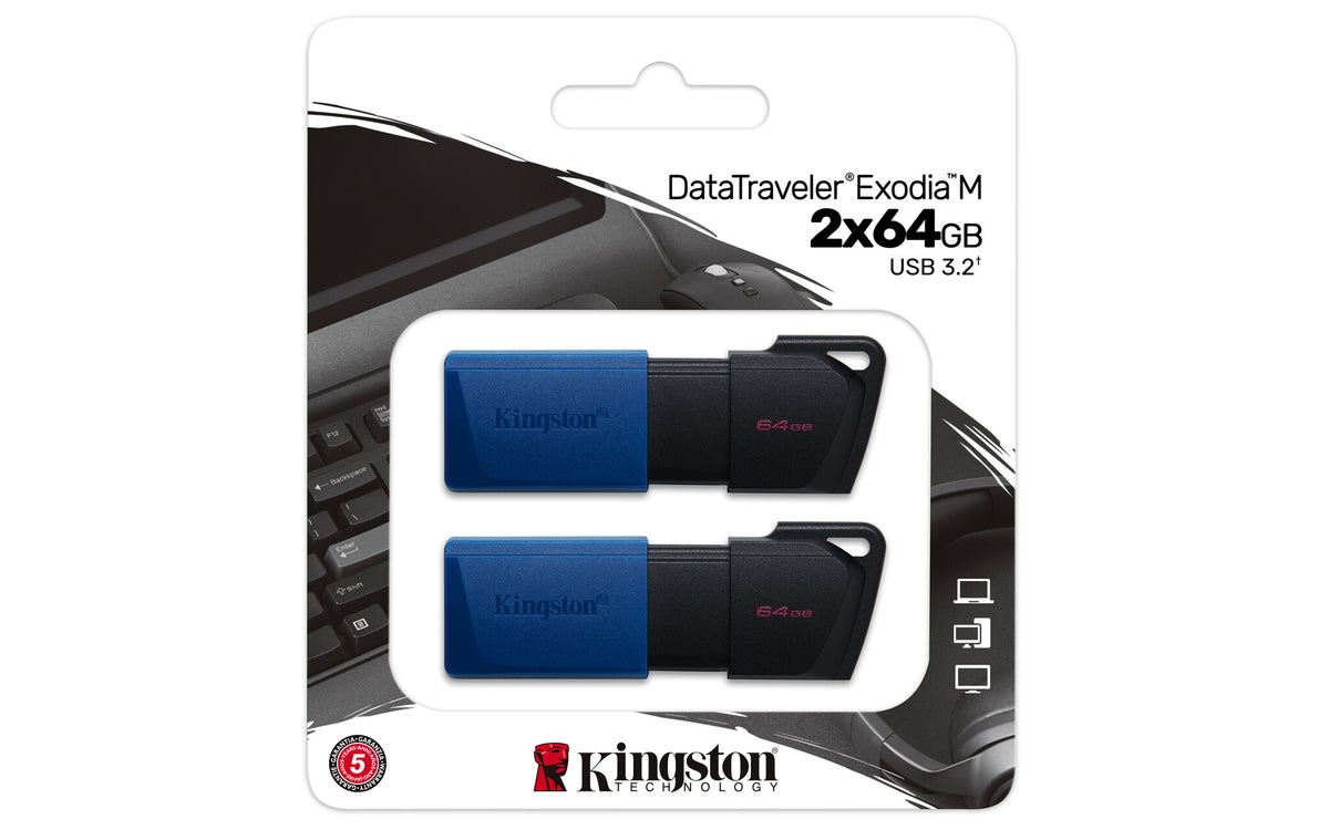 Kingston Technology DataTraveler 64 GB USB 3.2 Gen 1 Exodia M (sort + blå) - 2 stk.