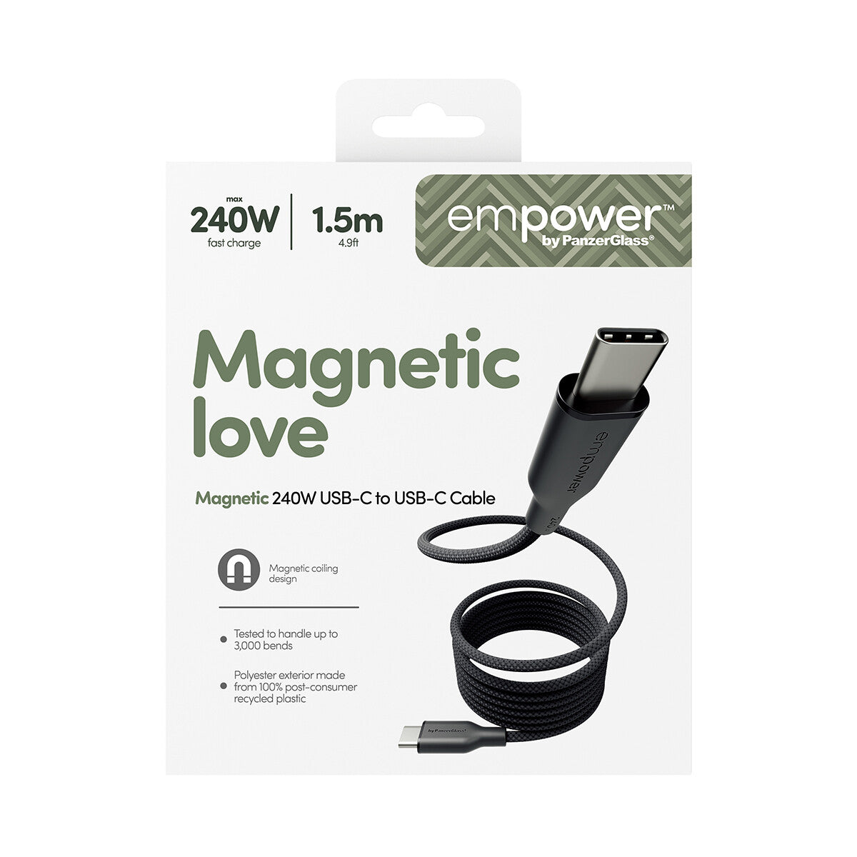 PanzerGlass empower™ by ® Magnetic 240W USB-C to USB-C Kabel | USB 2.0 | 1.5M | Space Black