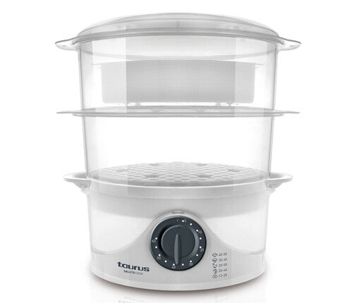 Taurus Salutecook dampkoger 2 kurv(e) Fritstående 800 W Transparent, Hvid